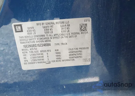 2016 Chevrolet Silverado 2500Hd Wt from USA, damaged, VIN 1GC2KUEG1GZ248084